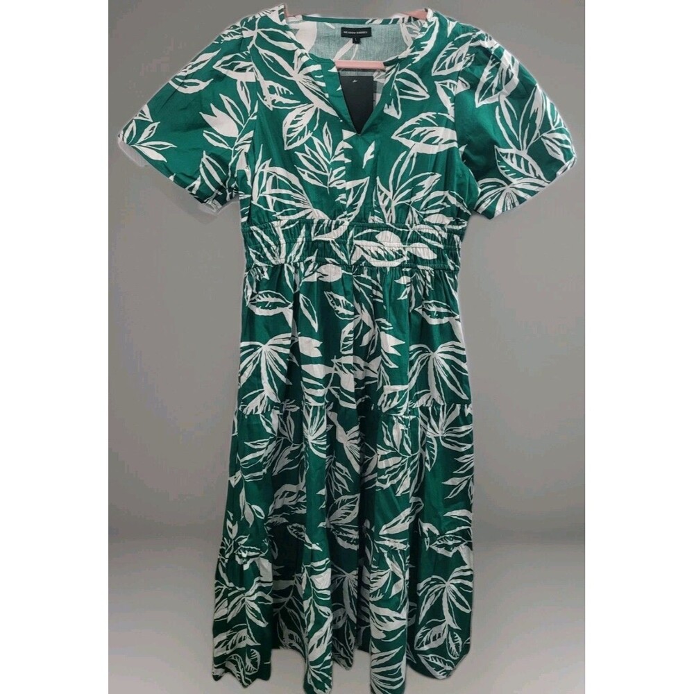 NWT Meadow Rhodes Green Leaf Print Summer Midi Dress Size Large